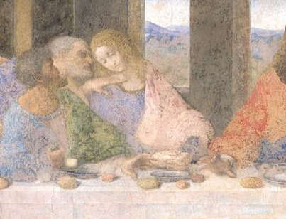 Peter, leaning behind Judas, gets John’s attention and whispers in his ear, ‘Tell us who it is of whom he speaks.’